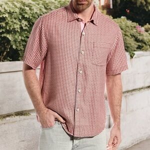 Tommy Bahama Dress Shirt Mens Large Red Pink Geometric Silk Hawaiian Button Up
